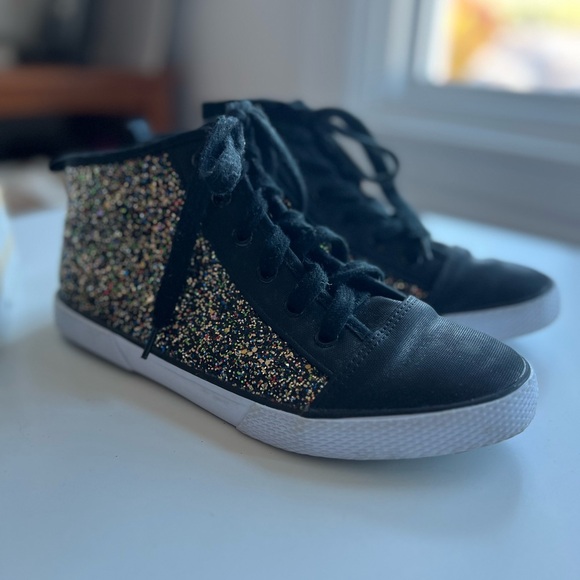 EUC Cat and Jack glitter high tops sz 5 black laces multi-colored glitter TARGET - Picture 13 of 15